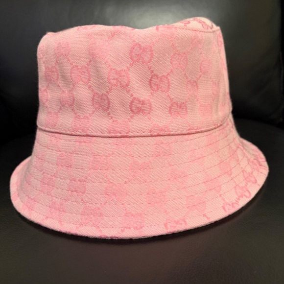 WOMEN'S GUCCI PINK GG MONOGRAM CANVAS BUCKET HAT ONE SIZE - Picture 6 of 6